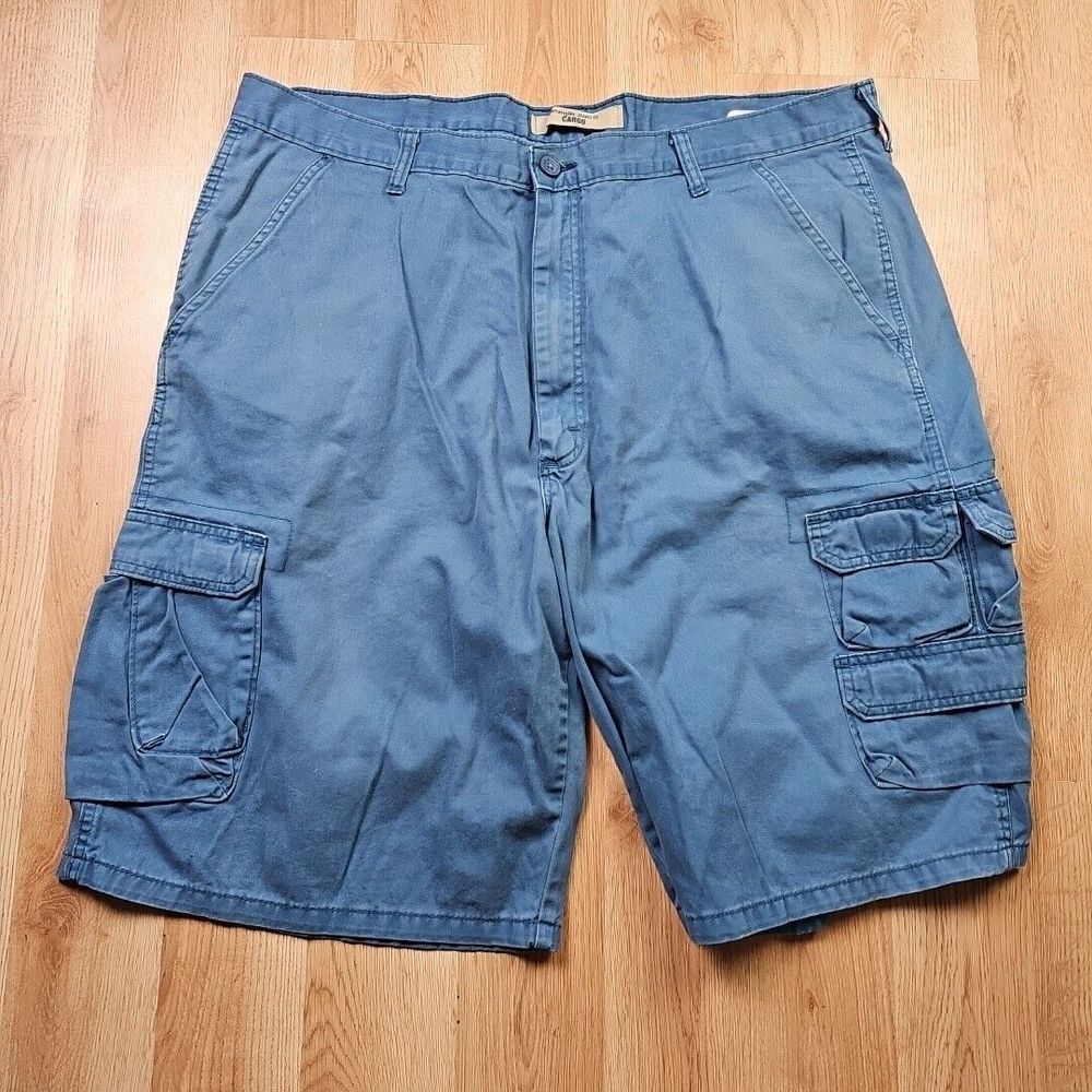 Wrangler Cargo Shorts Mens 40 Blue Cotton Twill Multi Pocket 60BWWRN Relaxed Fit